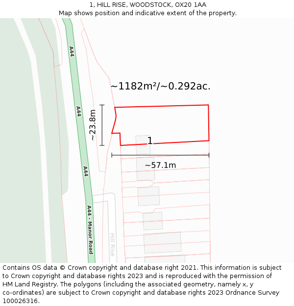 1, HILL RISE, WOODSTOCK, OX20 1AA: Plot and title map