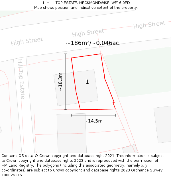 1, HILL TOP ESTATE, HECKMONDWIKE, WF16 0ED: Plot and title map
