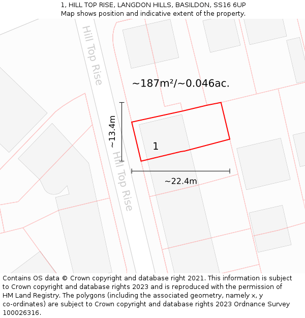 1, HILL TOP RISE, LANGDON HILLS, BASILDON, SS16 6UP: Plot and title map