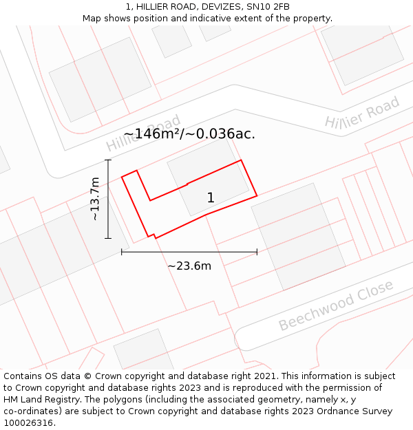 1, HILLIER ROAD, DEVIZES, SN10 2FB: Plot and title map