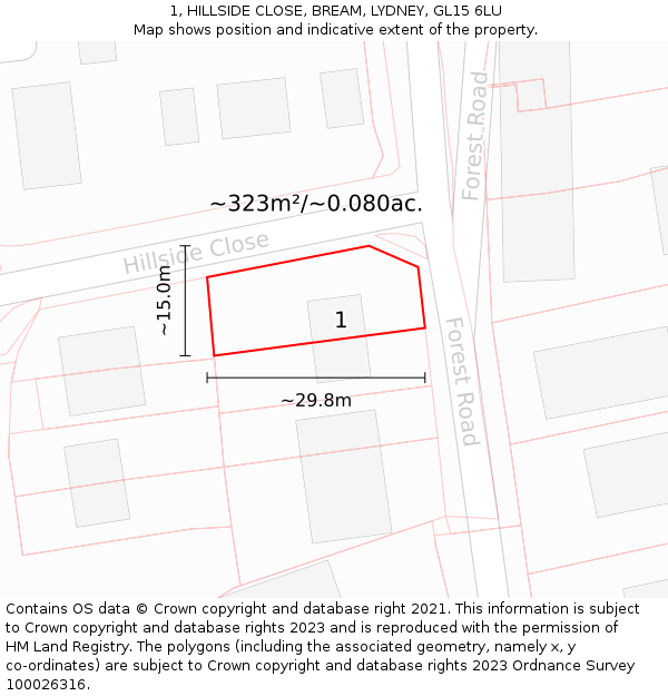 1, HILLSIDE CLOSE, BREAM, LYDNEY, GL15 6LU: Plot and title map