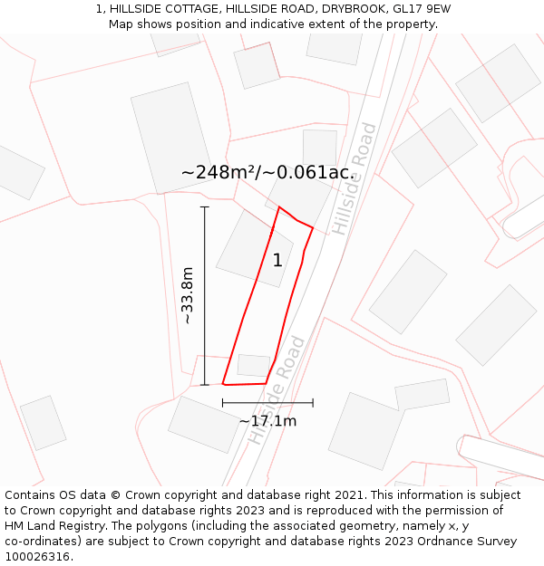 1, HILLSIDE COTTAGE, HILLSIDE ROAD, DRYBROOK, GL17 9EW: Plot and title map