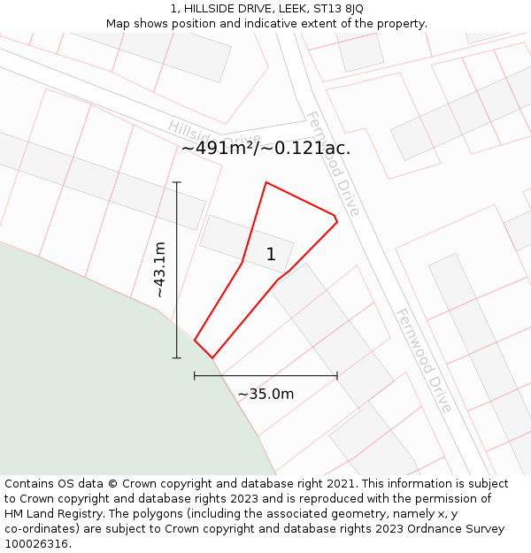 1, HILLSIDE DRIVE, LEEK, ST13 8JQ: Plot and title map