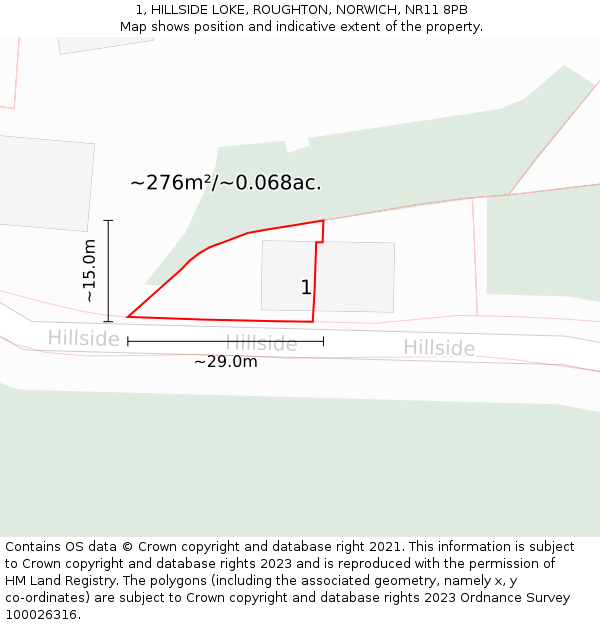 1, HILLSIDE LOKE, ROUGHTON, NORWICH, NR11 8PB: Plot and title map