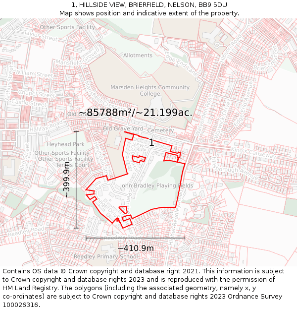 1, HILLSIDE VIEW, BRIERFIELD, NELSON, BB9 5DU: Plot and title map