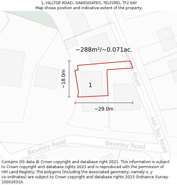 1, HILLTOP ROAD, OAKENGATES, TELFORD, TF2 6AY: Plot and title map