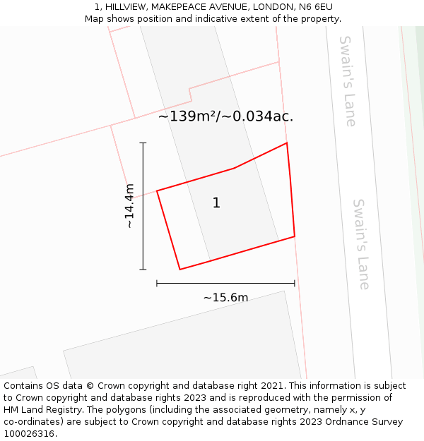 1, HILLVIEW, MAKEPEACE AVENUE, LONDON, N6 6EU: Plot and title map
