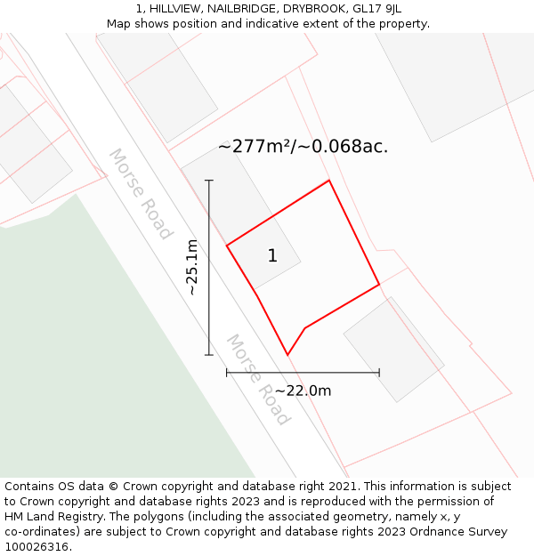 1, HILLVIEW, NAILBRIDGE, DRYBROOK, GL17 9JL: Plot and title map