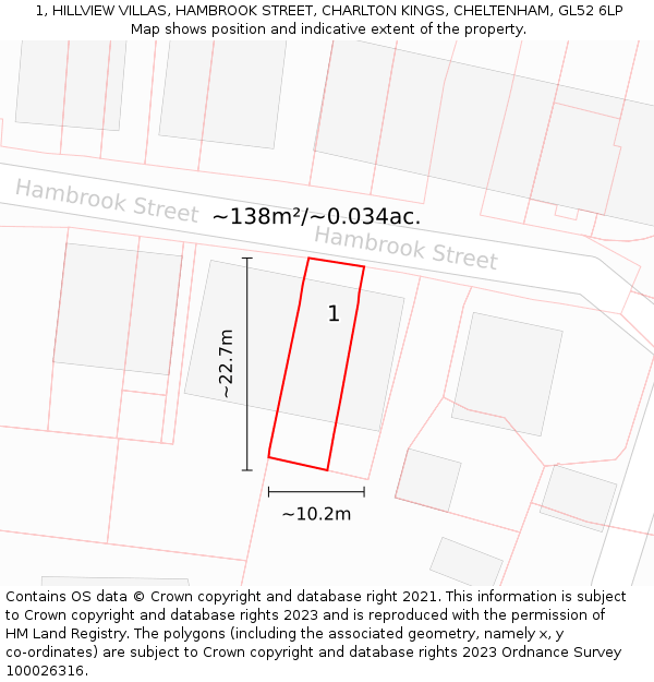 1, HILLVIEW VILLAS, HAMBROOK STREET, CHARLTON KINGS, CHELTENHAM, GL52 6LP: Plot and title map