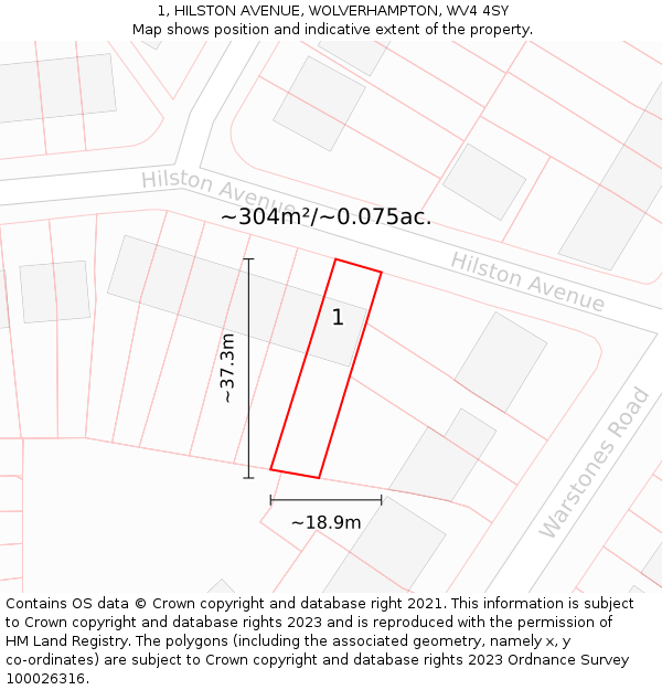 1, HILSTON AVENUE, WOLVERHAMPTON, WV4 4SY: Plot and title map
