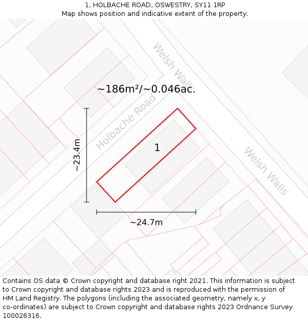 1, HOLBACHE ROAD, OSWESTRY, SY11 1RP: Plot and title map
