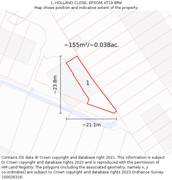 1, HOLLAND CLOSE, EPSOM, KT19 8RW: Plot and title map