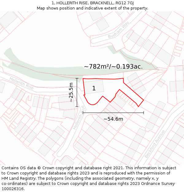 1, HOLLERITH RISE, BRACKNELL, RG12 7GJ: Plot and title map