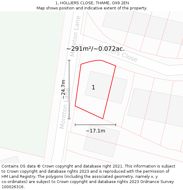 1, HOLLIERS CLOSE, THAME, OX9 2EN: Plot and title map