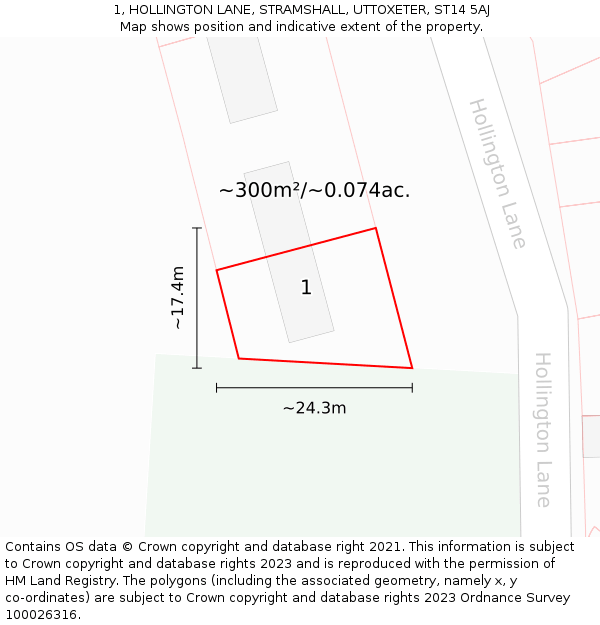 1, HOLLINGTON LANE, STRAMSHALL, UTTOXETER, ST14 5AJ: Plot and title map
