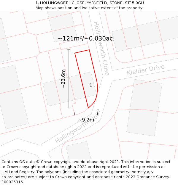 1, HOLLINGWORTH CLOSE, YARNFIELD, STONE, ST15 0GU: Plot and title map