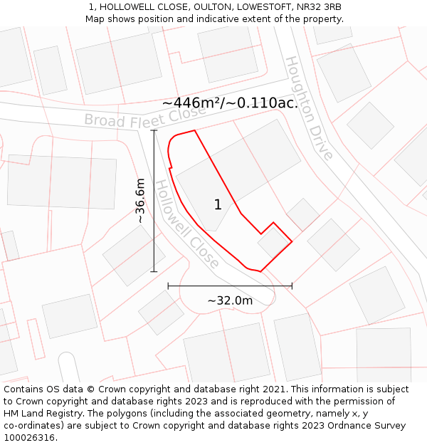 1, HOLLOWELL CLOSE, OULTON, LOWESTOFT, NR32 3RB: Plot and title map