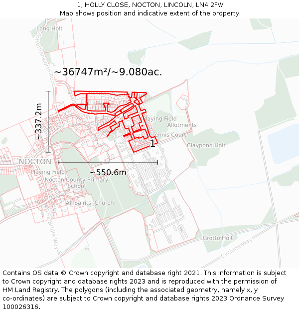 1, HOLLY CLOSE, NOCTON, LINCOLN, LN4 2FW: Plot and title map