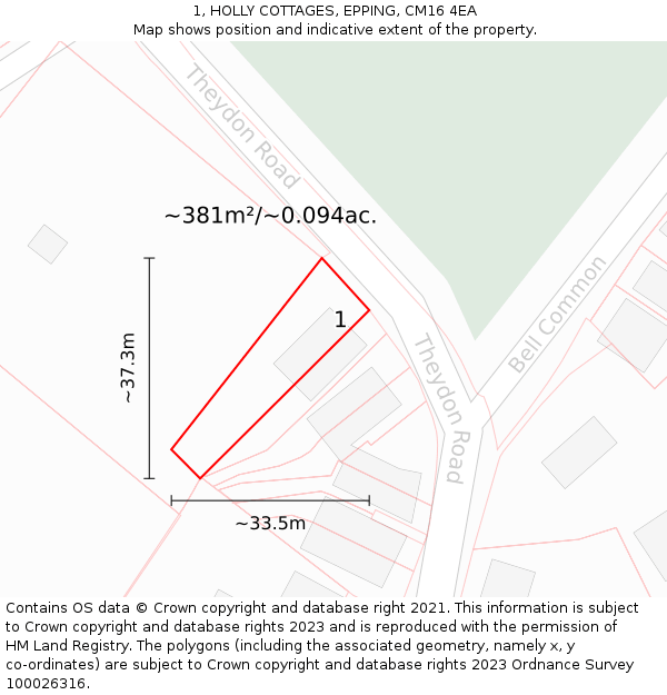 1, HOLLY COTTAGES, EPPING, CM16 4EA: Plot and title map
