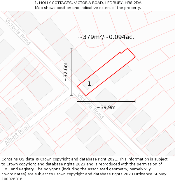 1, HOLLY COTTAGES, VICTORIA ROAD, LEDBURY, HR8 2DA: Plot and title map