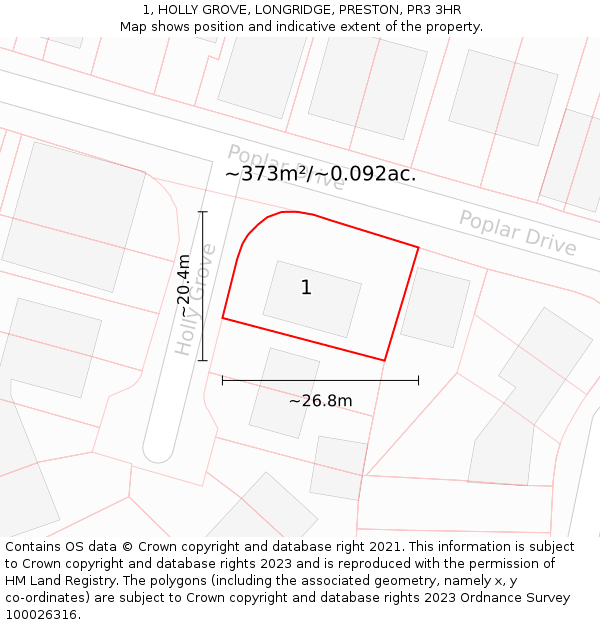 1, HOLLY GROVE, LONGRIDGE, PRESTON, PR3 3HR: Plot and title map