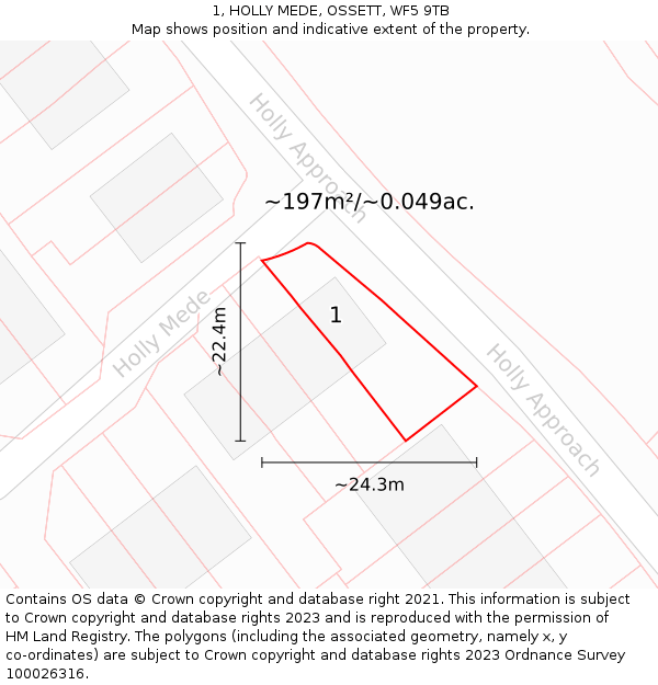 1, HOLLY MEDE, OSSETT, WF5 9TB: Plot and title map