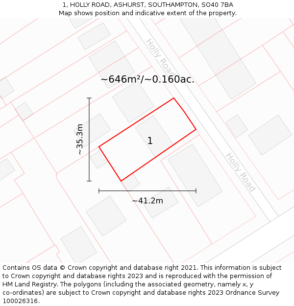 1, HOLLY ROAD, ASHURST, SOUTHAMPTON, SO40 7BA: Plot and title map