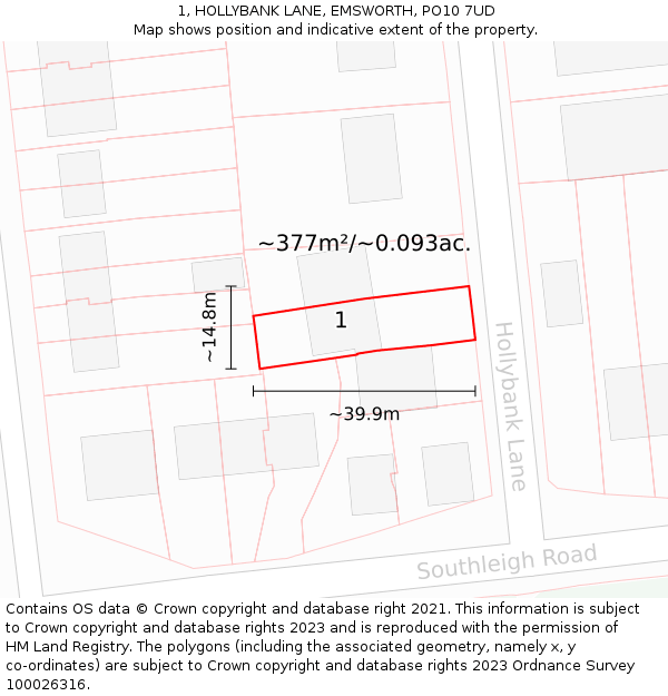 1, HOLLYBANK LANE, EMSWORTH, PO10 7UD: Plot and title map