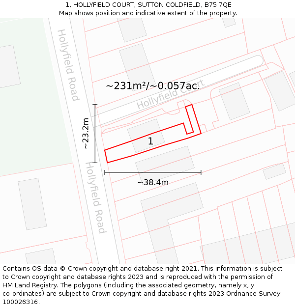 1, HOLLYFIELD COURT, SUTTON COLDFIELD, B75 7QE: Plot and title map
