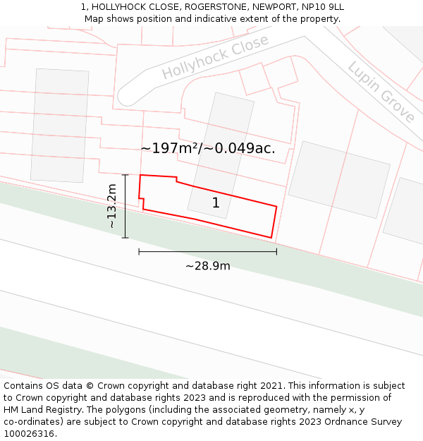 1, HOLLYHOCK CLOSE, ROGERSTONE, NEWPORT, NP10 9LL: Plot and title map