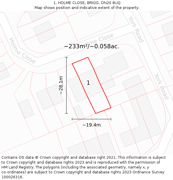 1, HOLME CLOSE, BRIGG, DN20 8UQ: Plot and title map