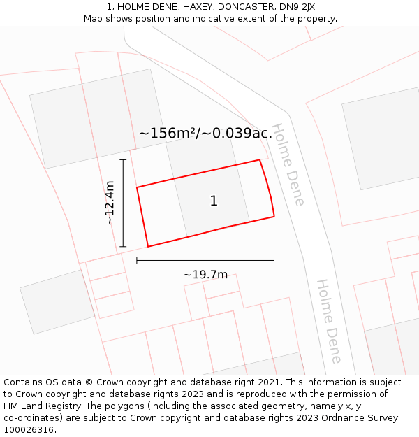 1, HOLME DENE, HAXEY, DONCASTER, DN9 2JX: Plot and title map
