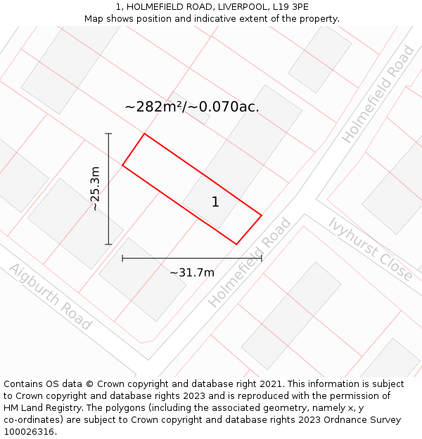 1, HOLMEFIELD ROAD, LIVERPOOL, L19 3PE: Plot and title map