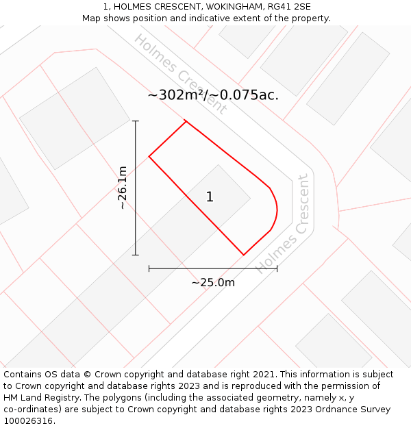 1, HOLMES CRESCENT, WOKINGHAM, RG41 2SE: Plot and title map