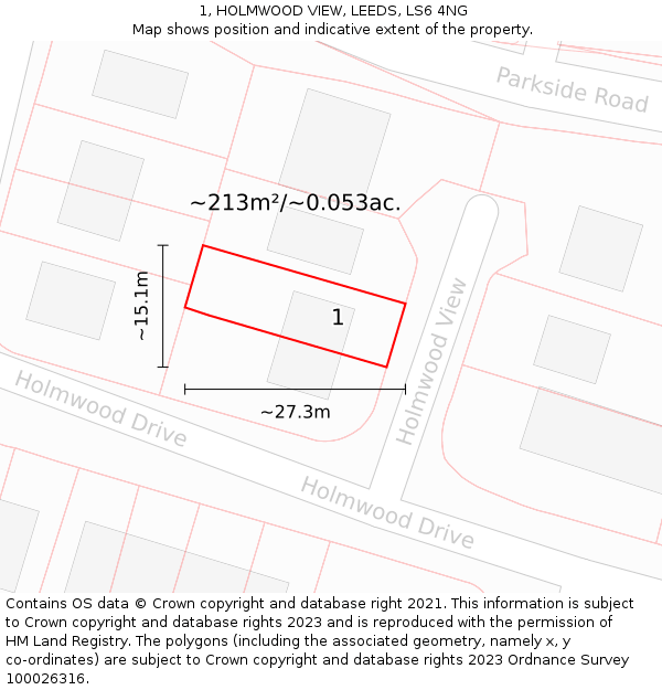 1, HOLMWOOD VIEW, LEEDS, LS6 4NG: Plot and title map