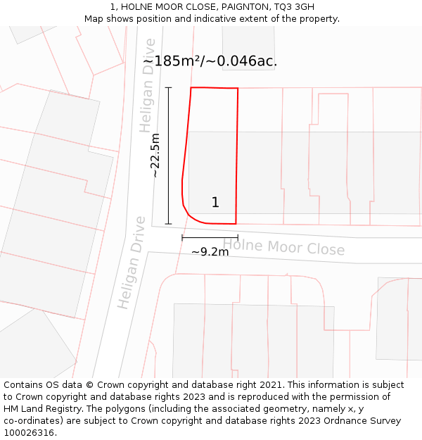 1, HOLNE MOOR CLOSE, PAIGNTON, TQ3 3GH: Plot and title map