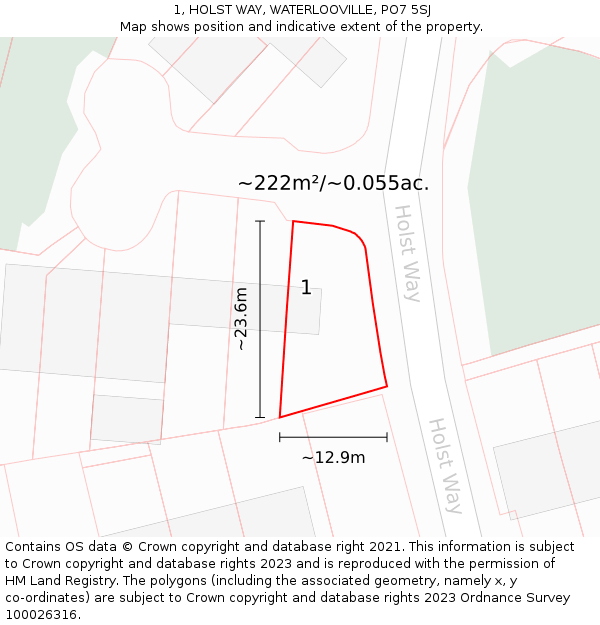 1, HOLST WAY, WATERLOOVILLE, PO7 5SJ: Plot and title map