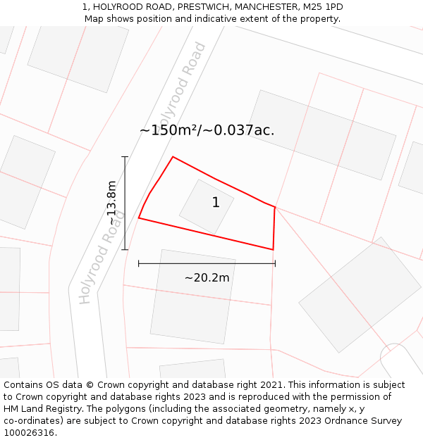 1, HOLYROOD ROAD, PRESTWICH, MANCHESTER, M25 1PD: Plot and title map