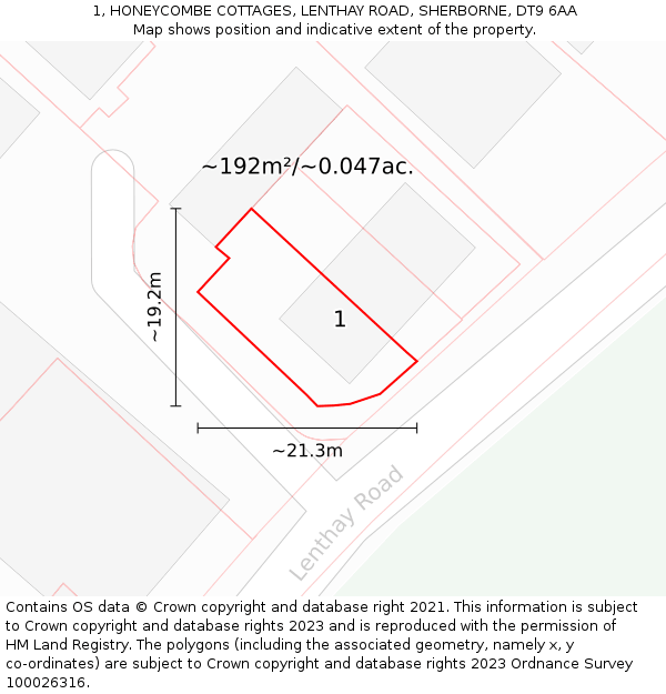 1, HONEYCOMBE COTTAGES, LENTHAY ROAD, SHERBORNE, DT9 6AA: Plot and title map
