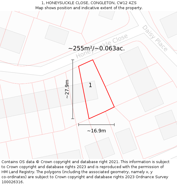 1, HONEYSUCKLE CLOSE, CONGLETON, CW12 4ZS: Plot and title map