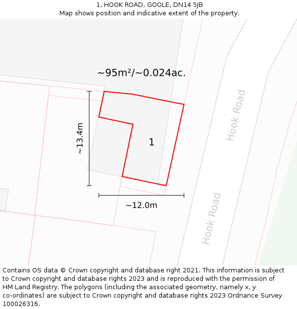 1, HOOK ROAD, GOOLE, DN14 5JB: Plot and title map
