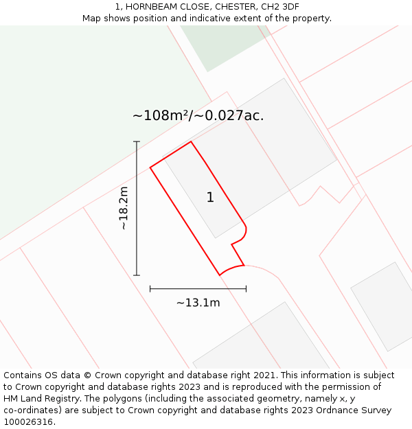 1, HORNBEAM CLOSE, CHESTER, CH2 3DF: Plot and title map