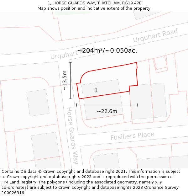 1, HORSE GUARDS WAY, THATCHAM, RG19 4PE: Plot and title map