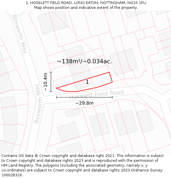 1, HOSELETT FIELD ROAD, LONG EATON, NOTTINGHAM, NG10 1PU: Plot and title map