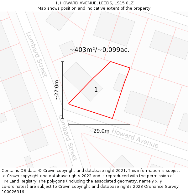 1, HOWARD AVENUE, LEEDS, LS15 0LZ: Plot and title map