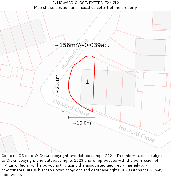 1, HOWARD CLOSE, EXETER, EX4 2LX: Plot and title map