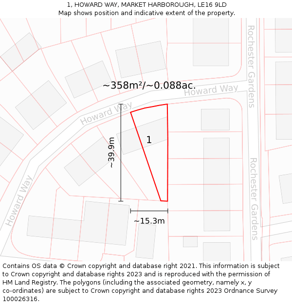 1, HOWARD WAY, MARKET HARBOROUGH, LE16 9LD: Plot and title map