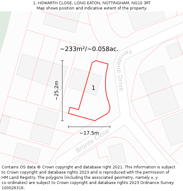 1, HOWARTH CLOSE, LONG EATON, NOTTINGHAM, NG10 3RT: Plot and title map