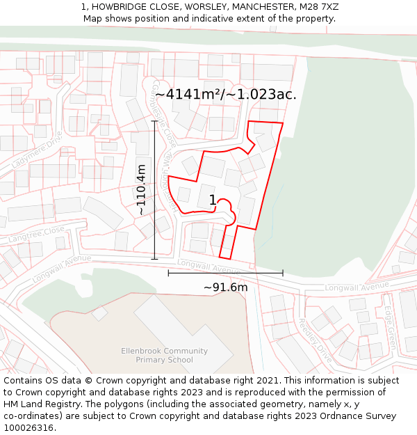 1, HOWBRIDGE CLOSE, WORSLEY, MANCHESTER, M28 7XZ: Plot and title map