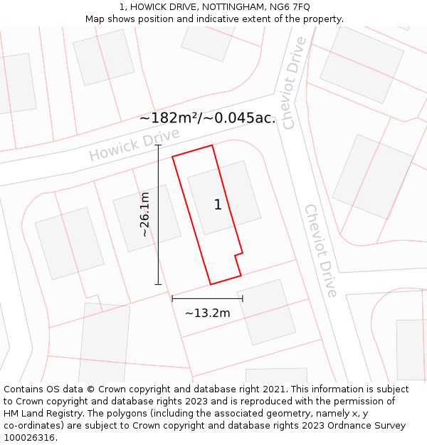 1, HOWICK DRIVE, NOTTINGHAM, NG6 7FQ: Plot and title map